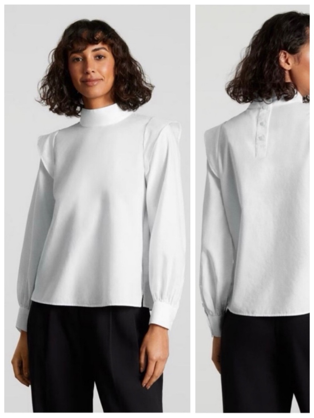 EVERLANE The Wing Shoulder White Cotton Mock Neck Blouse Top, sz. 2